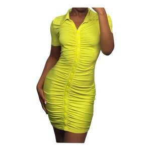 “Electric Prep” Lime Green collared mini dress